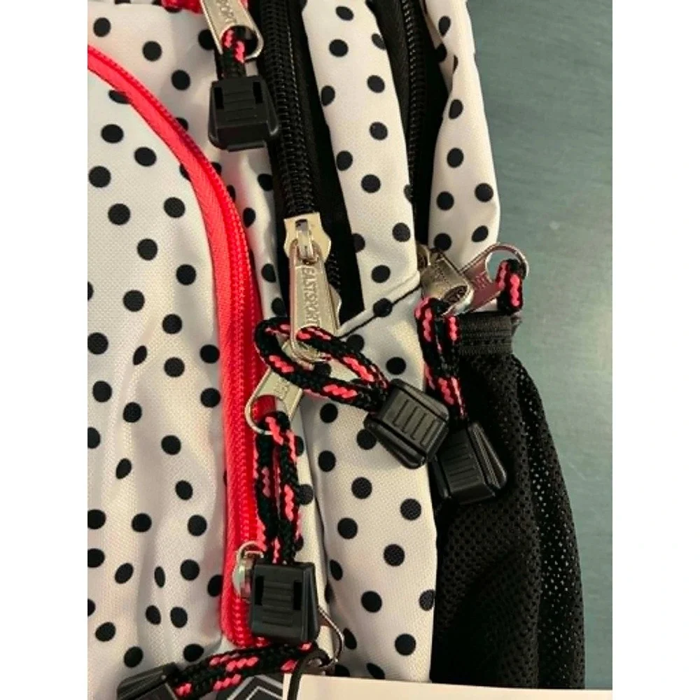 Eastsport Backpack Kids White Black Polka Dot Pink Trim‎ Multi Pocket Y2K School